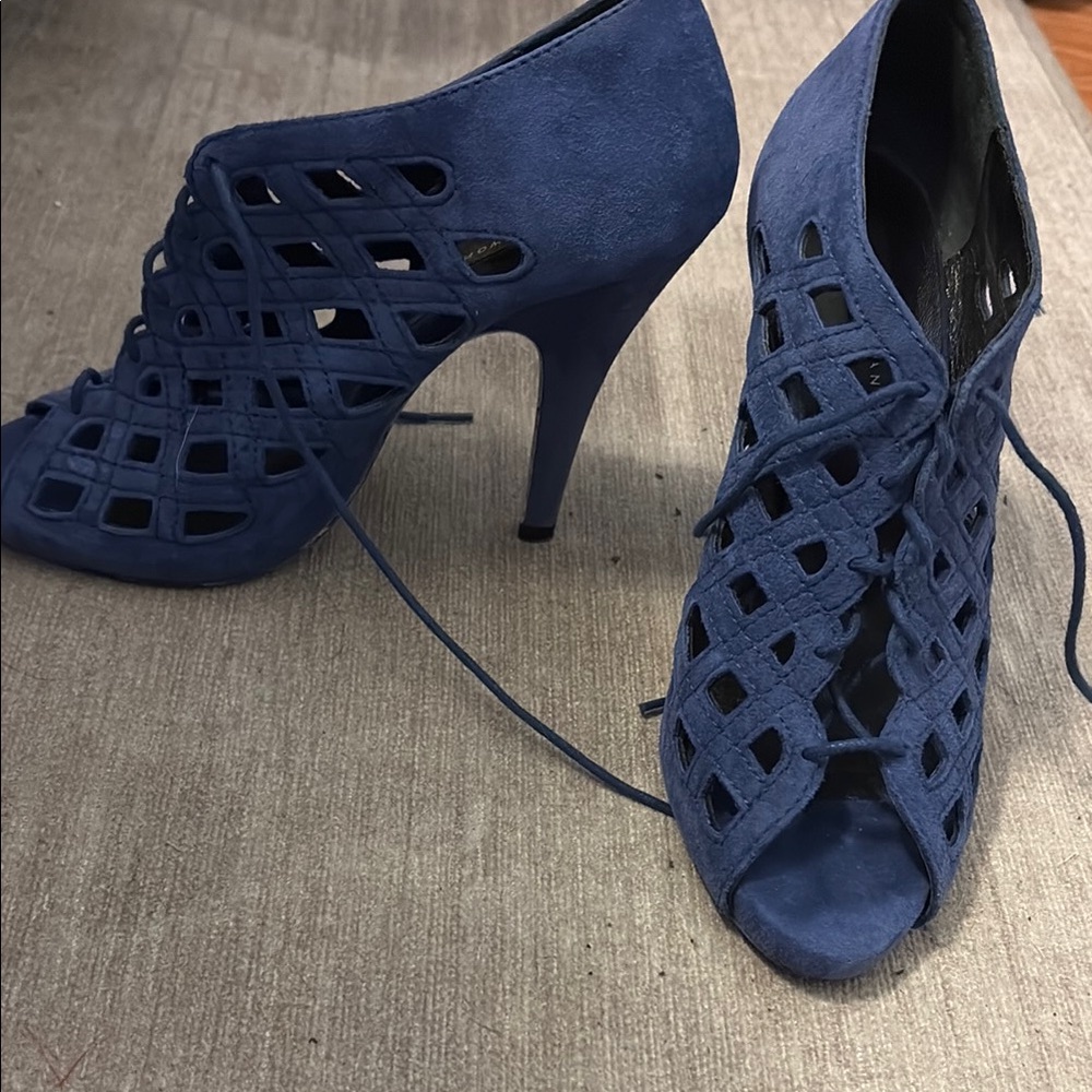 Zara Navy Blue Suede High Heel Booties